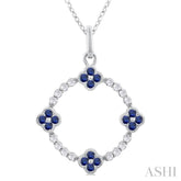 1.25 MM Clover Circle Sapphire and 1/8 Ctw Round Cut Diamond Precious Pendant With Chain in 10K White Gold